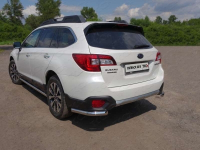 Защита заднего бампера уголки 60 мм ТСС для Subaru Outback 2015-2021